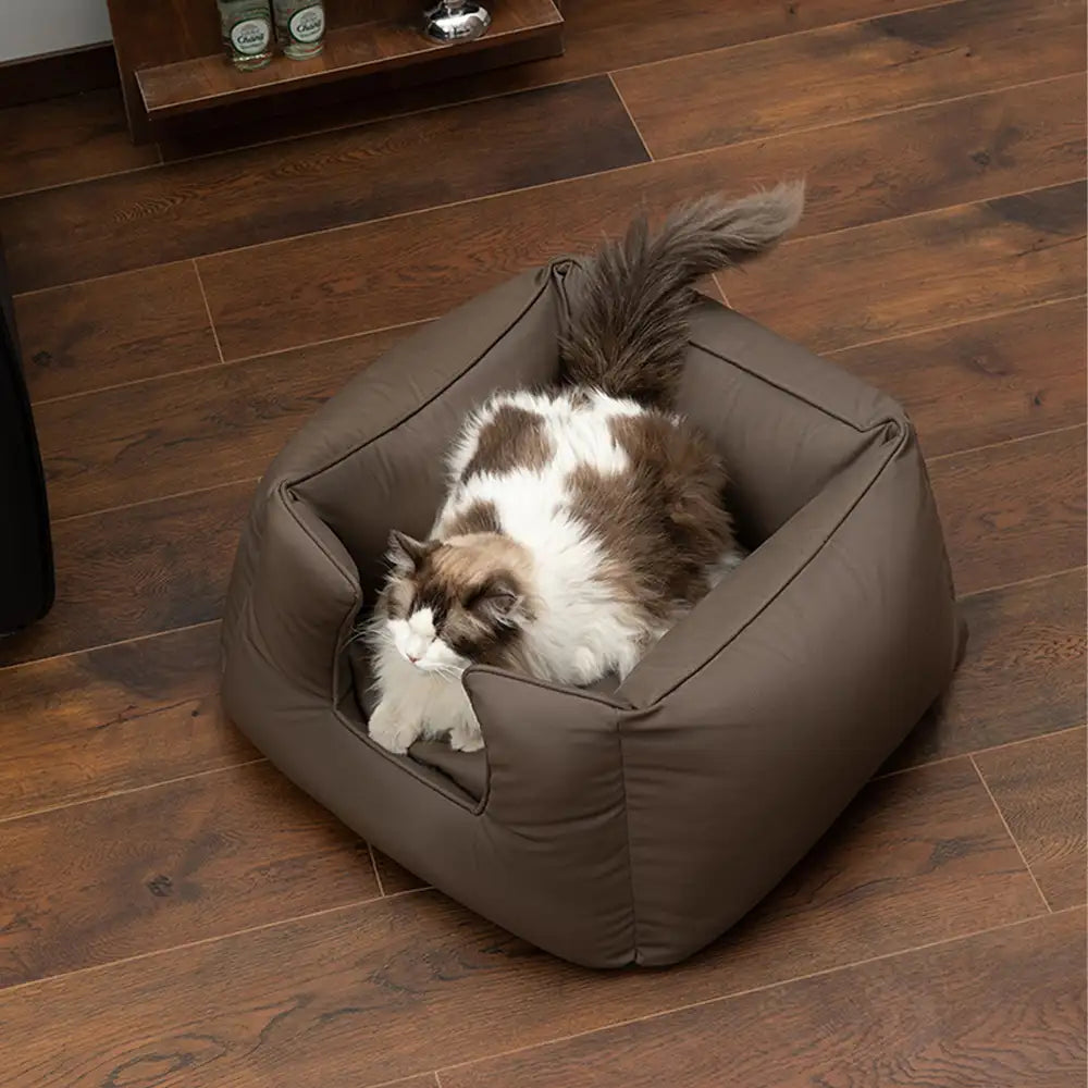 Cama para perros de tela tecnológica cuadrada, calmante, impermeable y resistente a los rasguños