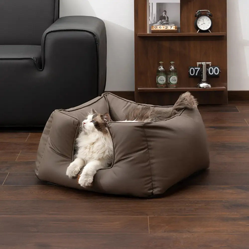 Cama para perros de tela tecnológica cuadrada, calmante, impermeable y resistente a los rasguños