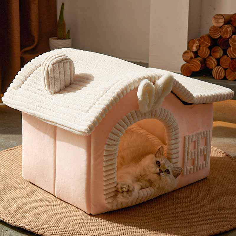 Cama Semicerrada con Diseño de Casa para Gatos