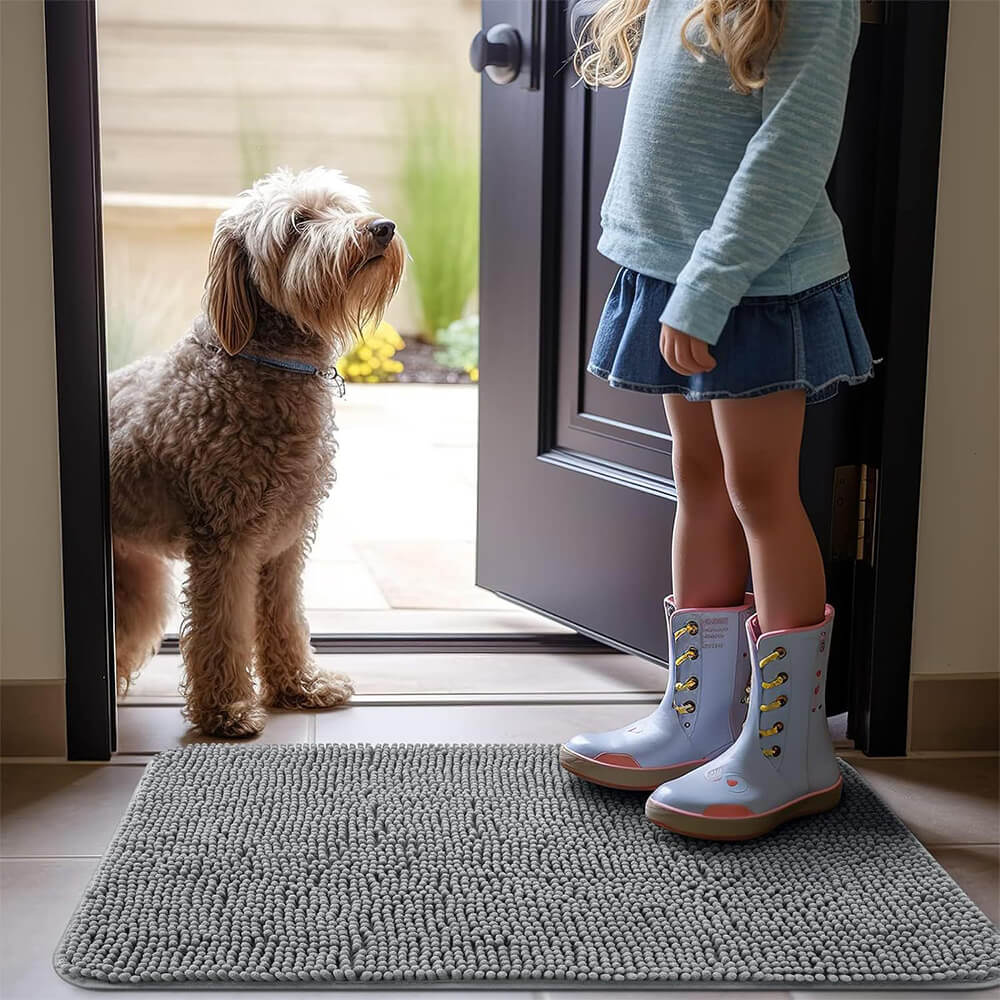 Alfombra de puerta de chenille ultra absorbente de chenille para patas de perros fangosas