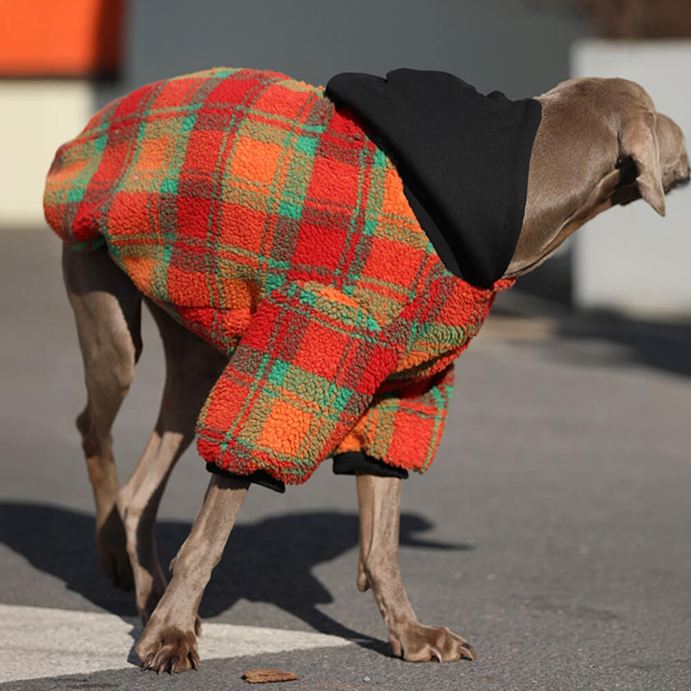 Sudadera con capucha para perro cálida de rayas cuadradas de estilo vintage