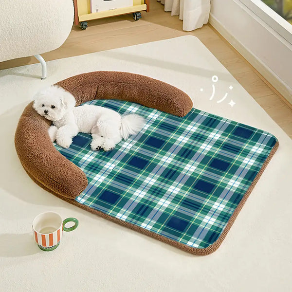 Vintage Plaid Spine Protection Large Dog Bed Pillow Dog Bed