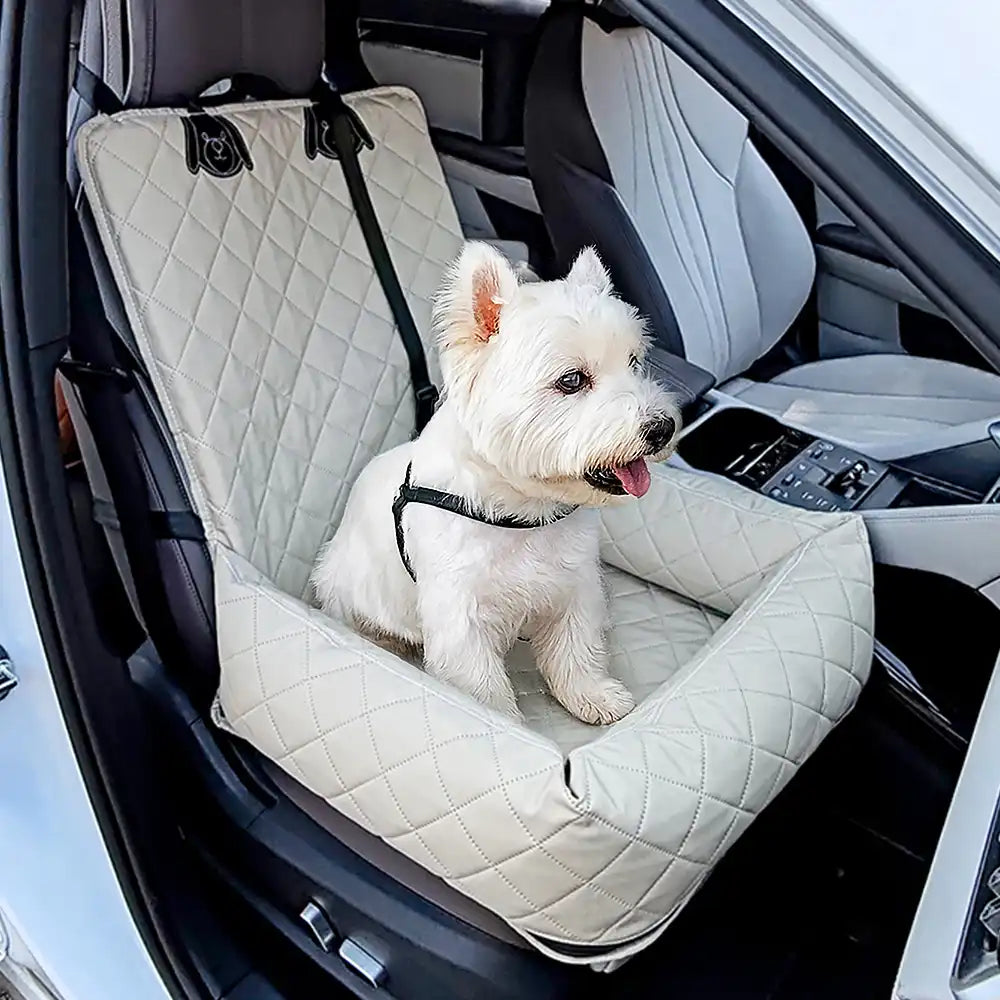 Asiento de Coche para Perros de Viaje con Cama de Cuero PU Repelente al Agua y Resistente a Rasguños
