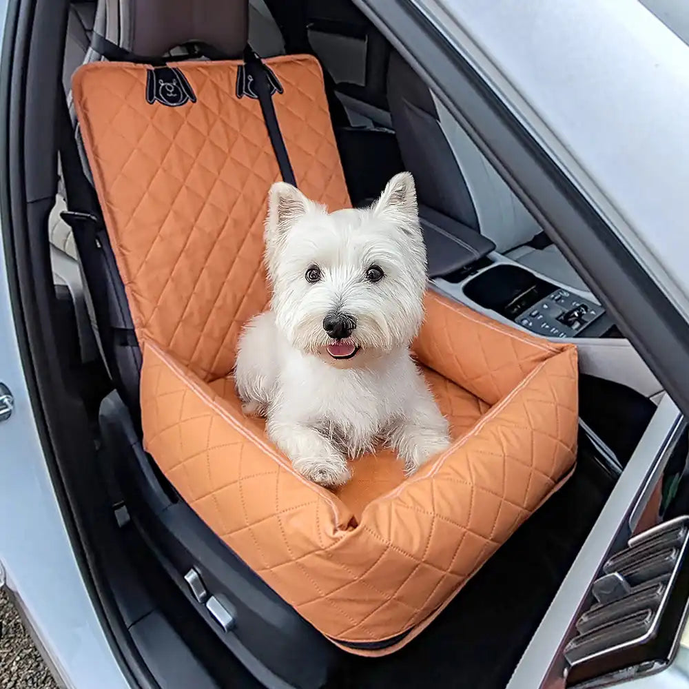 Asiento de Coche para Perros de Viaje con Cama de Cuero PU Repelente al Agua y Resistente a Rasguños