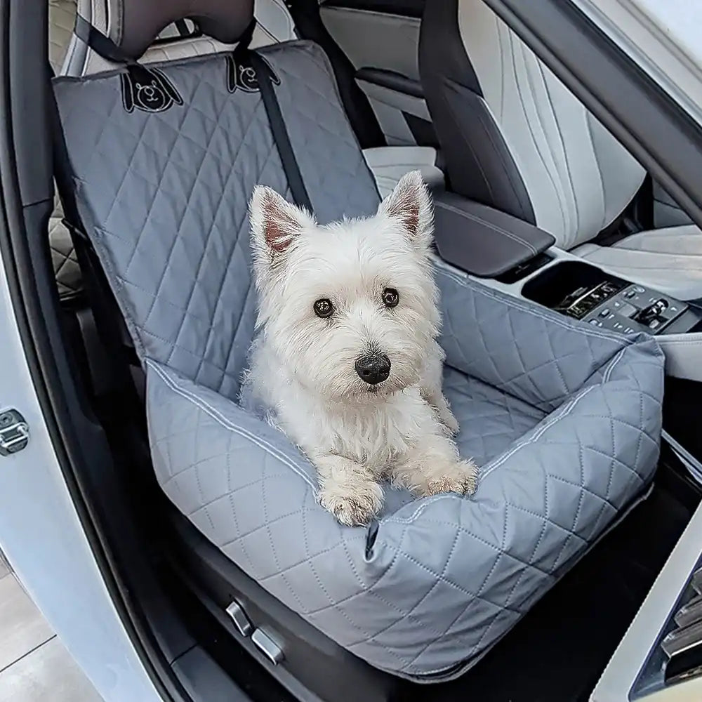 Asiento de Coche para Perros de Viaje con Cama de Cuero PU Repelente al Agua y Resistente a Rasguños