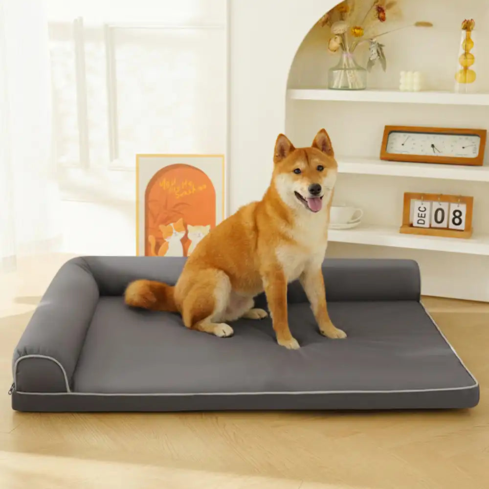 Cama ortopédica de espuma de huevo impermeable con lados elevados L para perros grandes