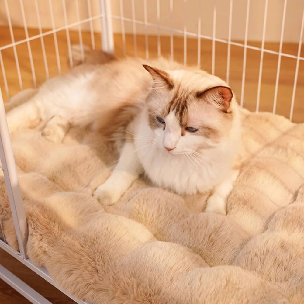 Alfombrilla para perros y gatos de piel sintética de conejo ultra suave con diseño de ondas y almohada para mascotas