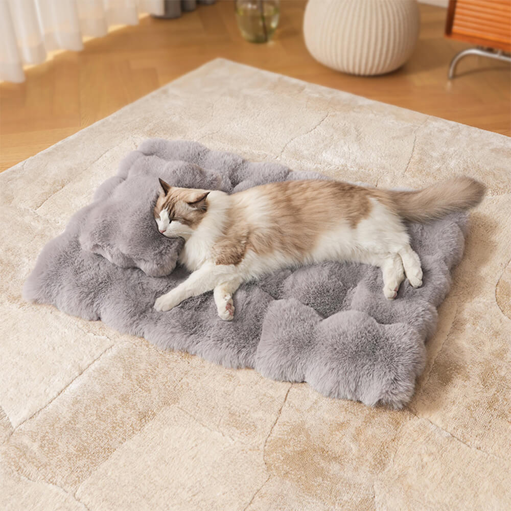 Alfombrilla para perros y gatos de piel sintética de conejo ultra suave con diseño de ondas y almohada para mascotas