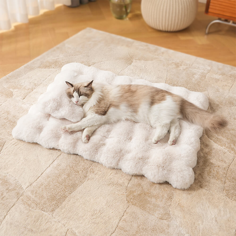 Alfombrilla para perros y gatos de piel sintética de conejo ultra suave con diseño de ondas y almohada para mascotas