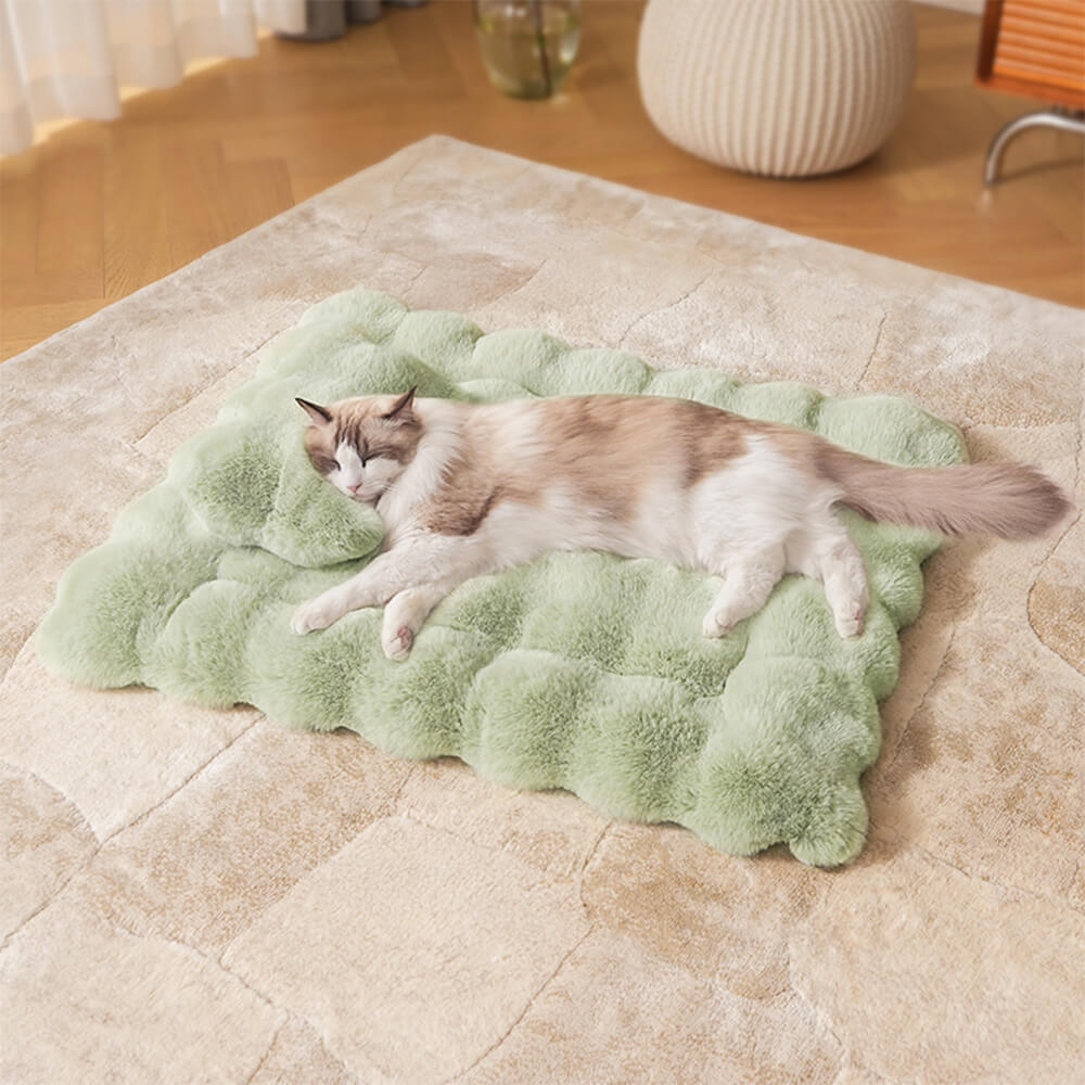 Alfombrilla para perros y gatos de piel sintética de conejo ultra suave con diseño de ondas y almohada para mascotas