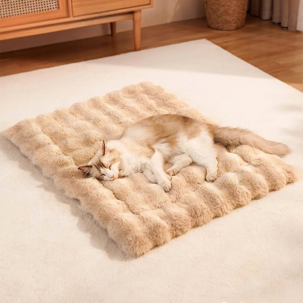 Alfombrilla para perros y gatos de piel sintética de conejo ultra suave con diseño de ondas y almohada para mascotas