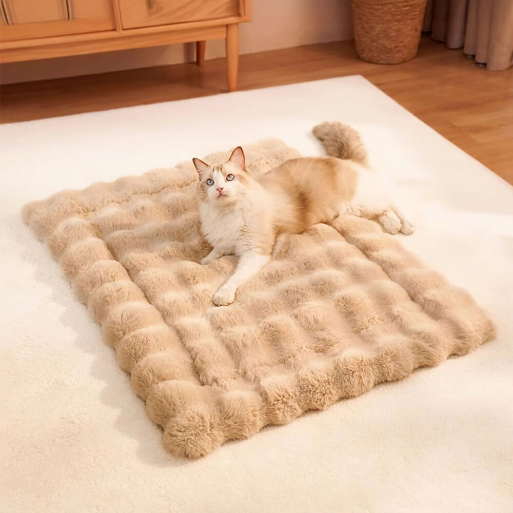 Alfombrilla para perros y gatos de piel sintética de conejo ultra suave con diseño de ondas y almohada para mascotas