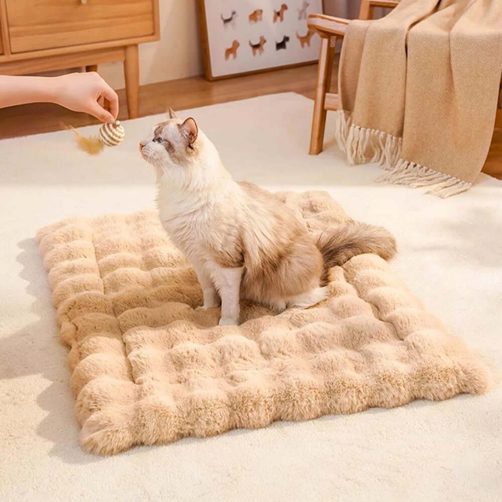 Alfombrilla para perros y gatos de piel sintética de conejo ultra suave con diseño de ondas y almohada para mascotas