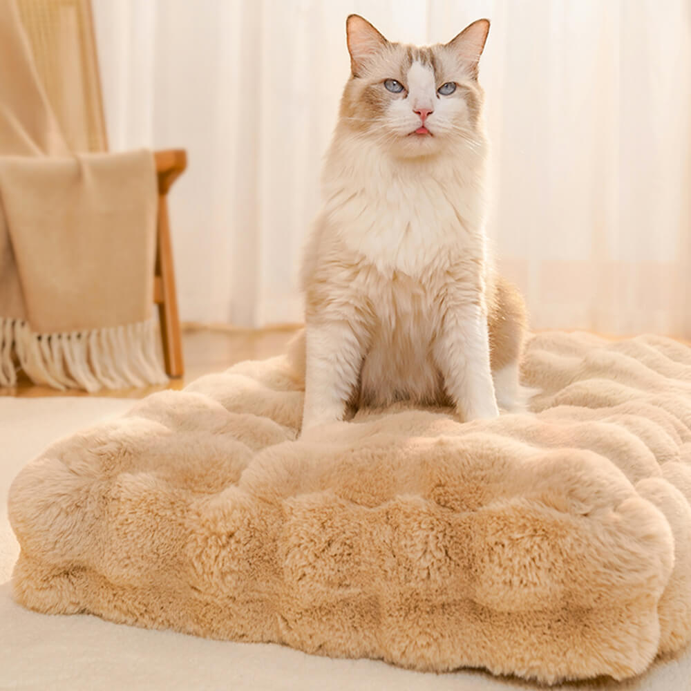 Alfombrilla para perros y gatos de piel sintética de conejo ultra suave con diseño de ondas y almohada para mascotas