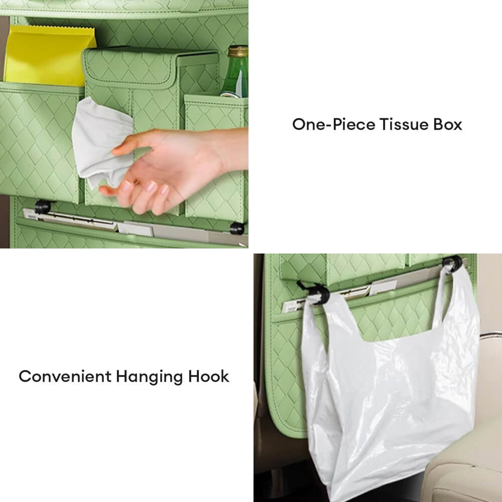 Bolsa colgante de almacenamiento plegable para el asiento trasero del coche ecológica y tejida con mesa de bandeja