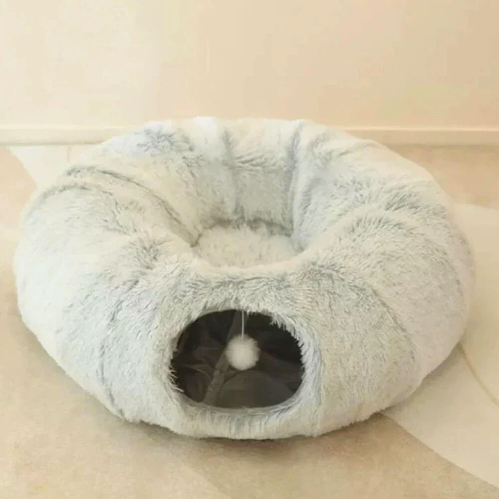 Cama túnel para gatos redonda, suave y plegable para interiores 2 en 1