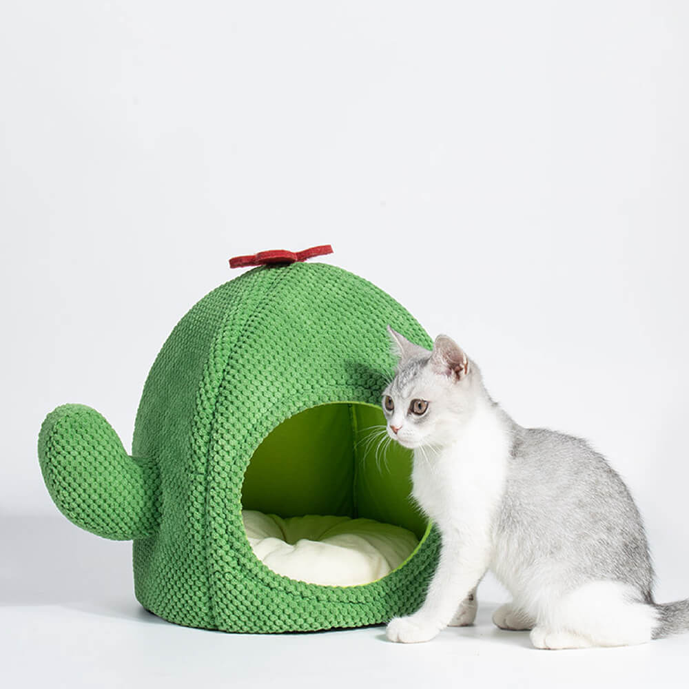 Cama para gatos cálida con forma de cactus