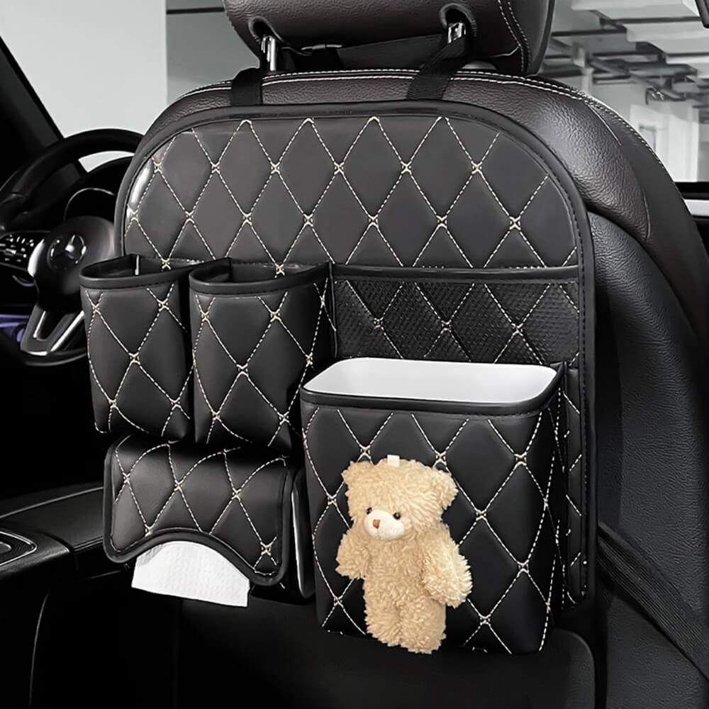 Bolsa de almacenamiento para la parte trasera del asiento de automóvil, impermeable y resistente a los arañazos, con patrón de diamante