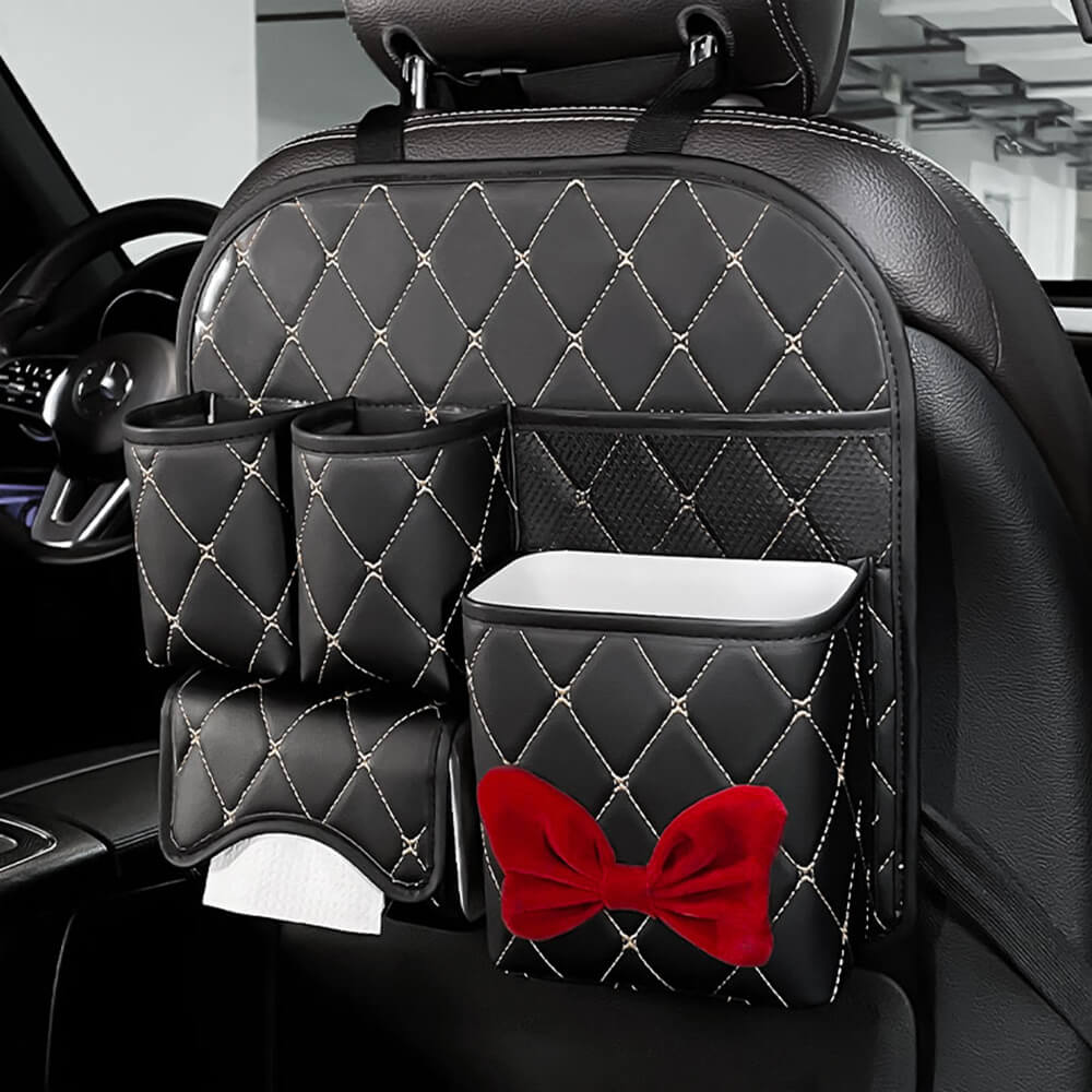 Bolsa de almacenamiento para la parte trasera del asiento de automóvil, impermeable y resistente a los arañazos, con patrón de diamante
