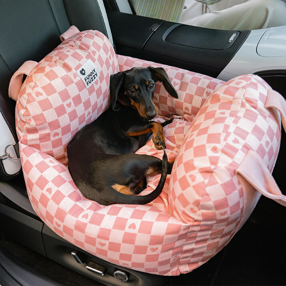 Cama para Asiento de Coche para Perros Vintage a Cuadros con Corazones