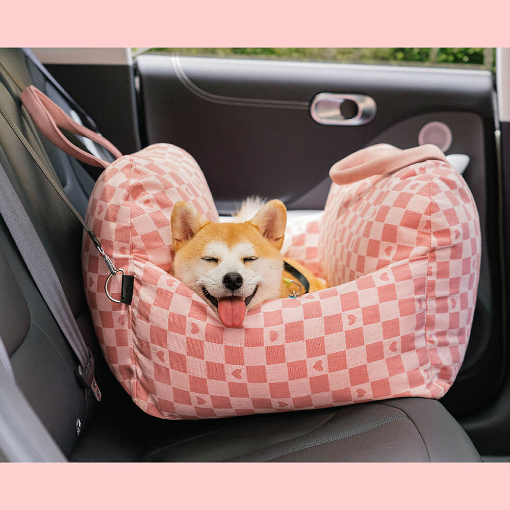 Cama para Asiento de Coche para Perros Vintage a Cuadros con Corazones