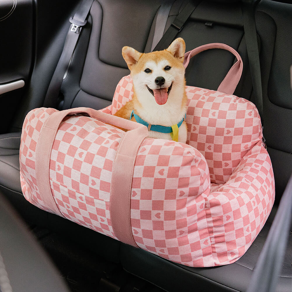 Cama para Asiento de Coche para Perros Vintage a Cuadros con Corazones