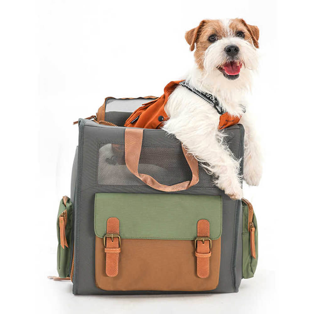 Mochila para transportar mascotas al aire libre, de lona impermeable y transpirable, de dos colores