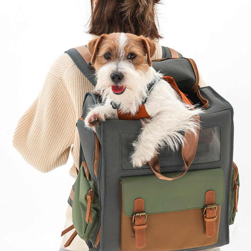 Mochila para transportar mascotas al aire libre, de lona impermeable y transpirable, de dos colores