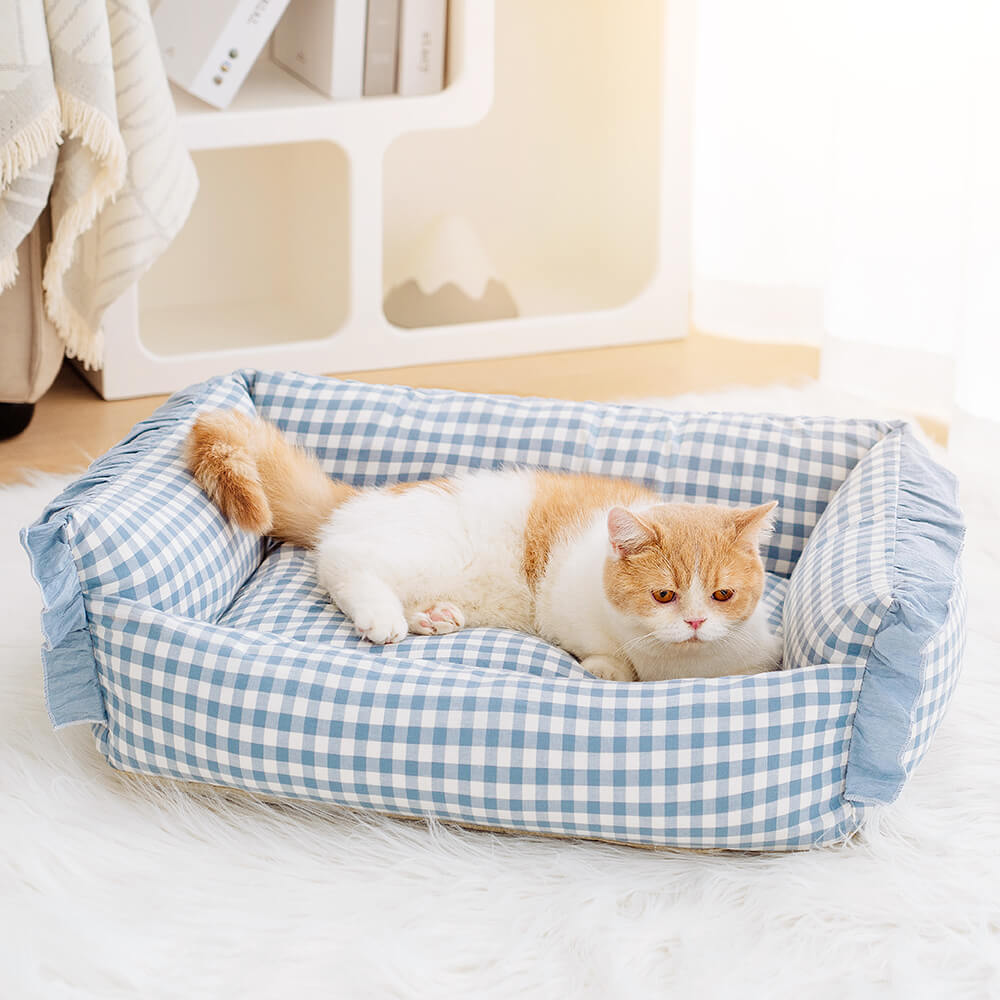 Cama Desmontable de Moda con Pliegues a Cuadros y Cálida para Perros y Gatos