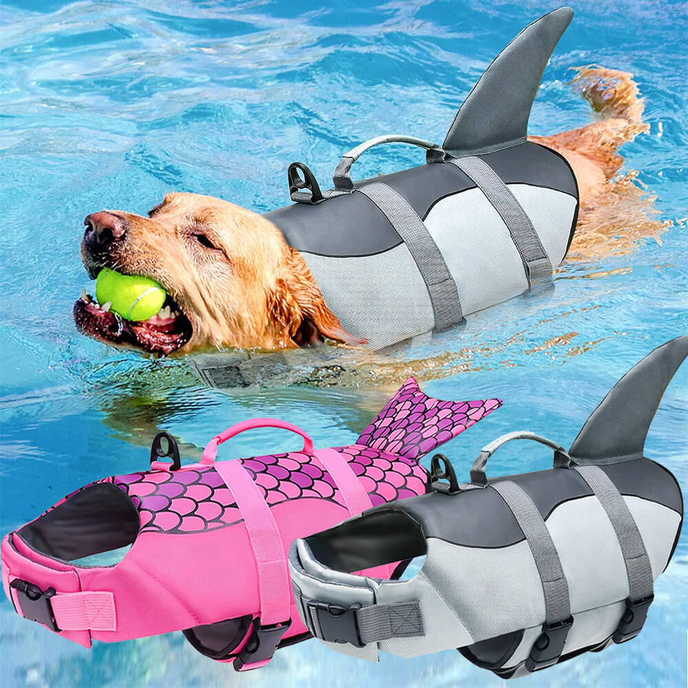 Chaleco salvavidas para perro de estilo sirena y tiburón, ajuste seguro