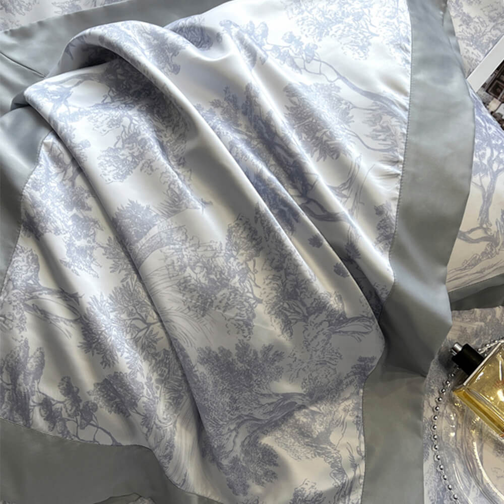 Juego de sábanas de verano de seda helada natural con estampado nórdico de flores