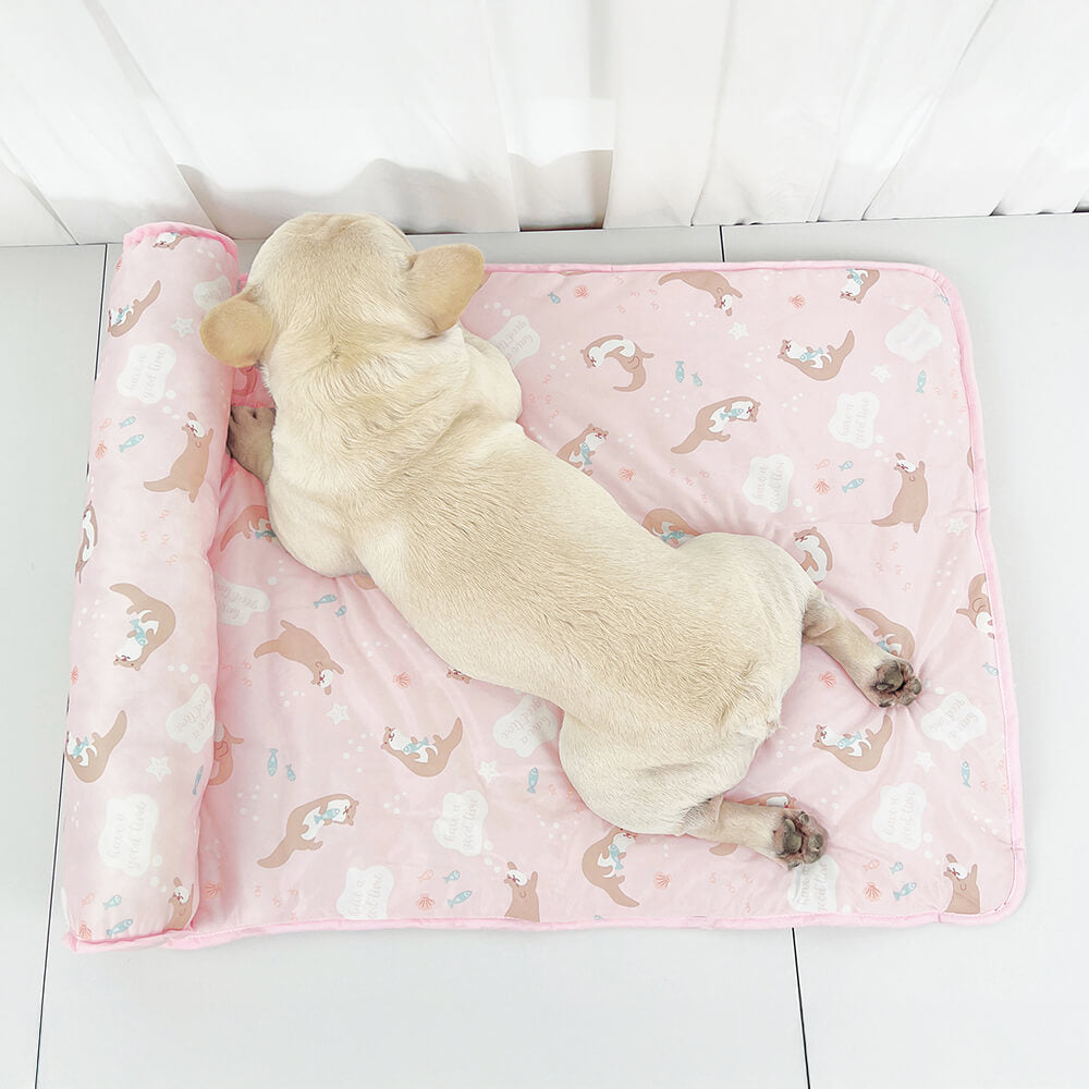 Manta para perros de seda helada transpirable y refrescante de la serie Ocean con almohada