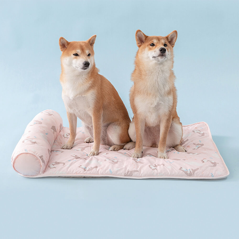 Manta para perros de seda helada transpirable y refrescante de la serie Ocean con almohada