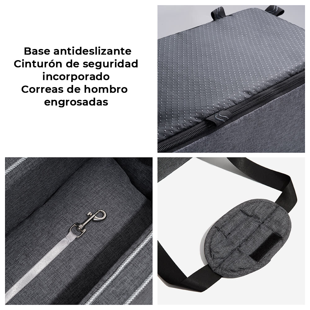 Asiento de coche portátil para mascotas con consola Lookout de gamuza