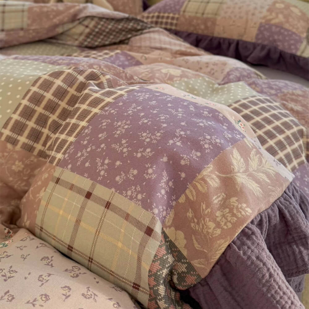 Conjunto de sábanas de encaje de algodón doble color bloque romántico