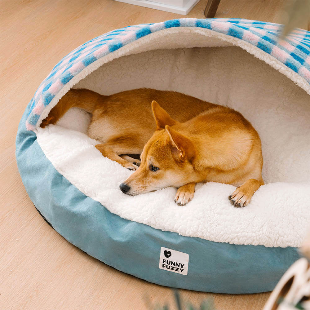 Cama redonda con dosel refugio de ensueño para perros cama nido para mascotas