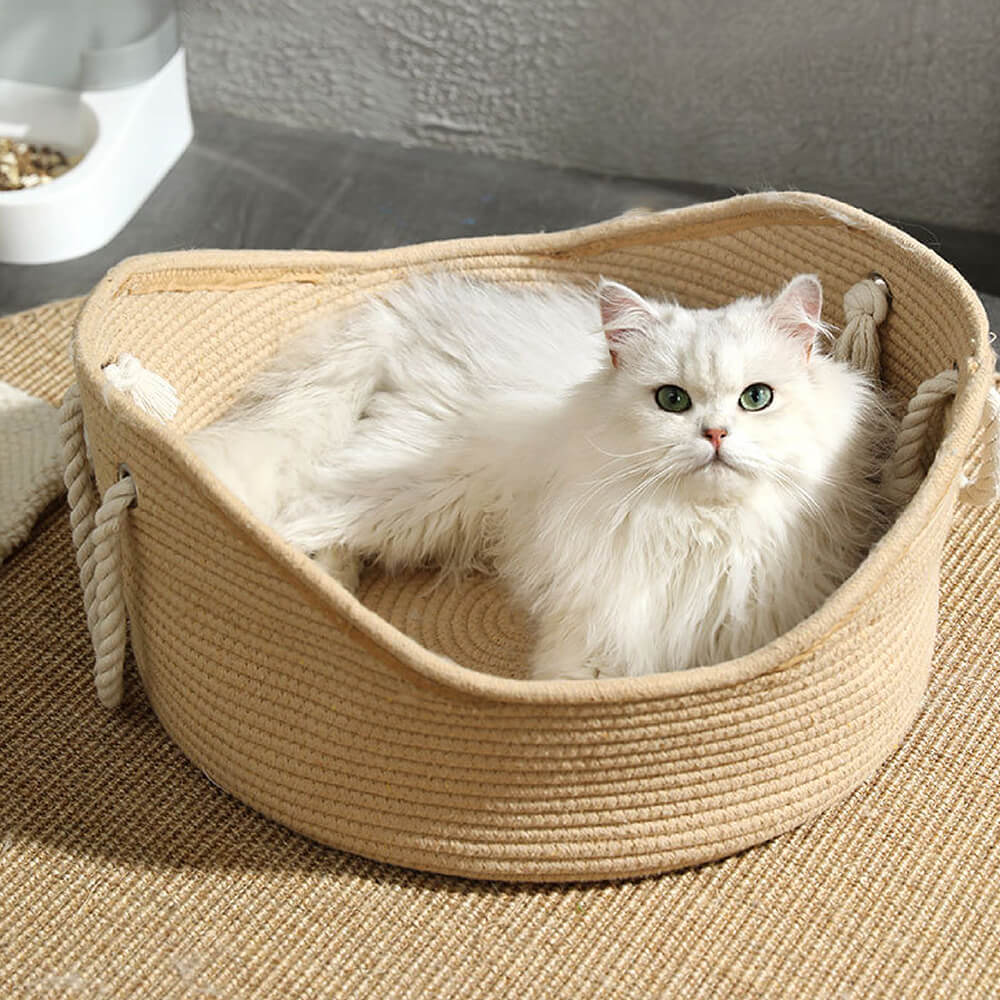 Cama para gatos de mimbre para mascotas, cuna hecha a mano duradera de paja