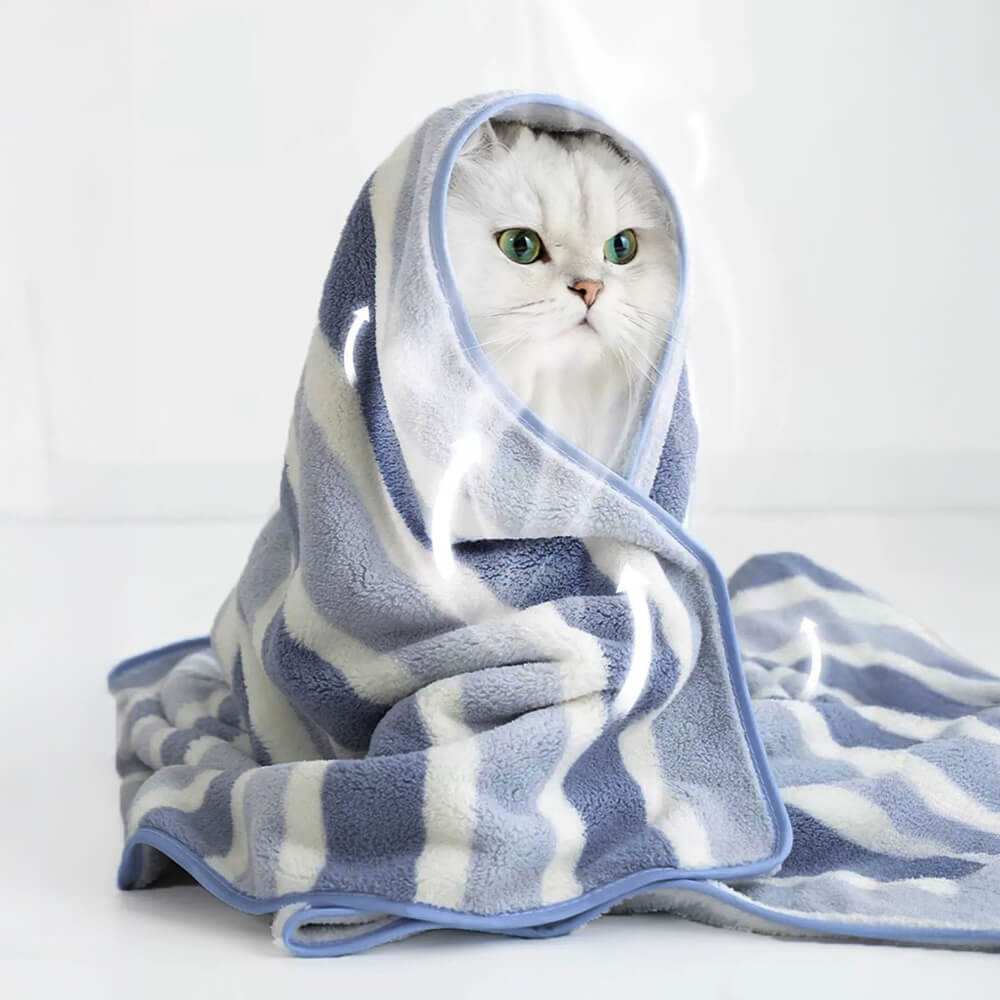 Toalla de baño de perro suave y de gato de secado absorbente a rayas