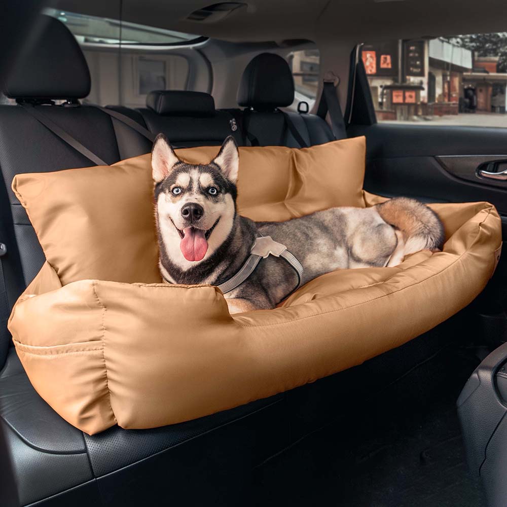 Cama de respaldo impermeable y segura para perros medianos y grandes para viajes en coche