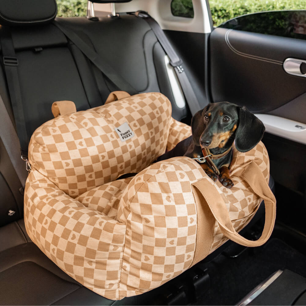 Cama para Asiento de Coche para Perros Vintage a Cuadros con Corazones