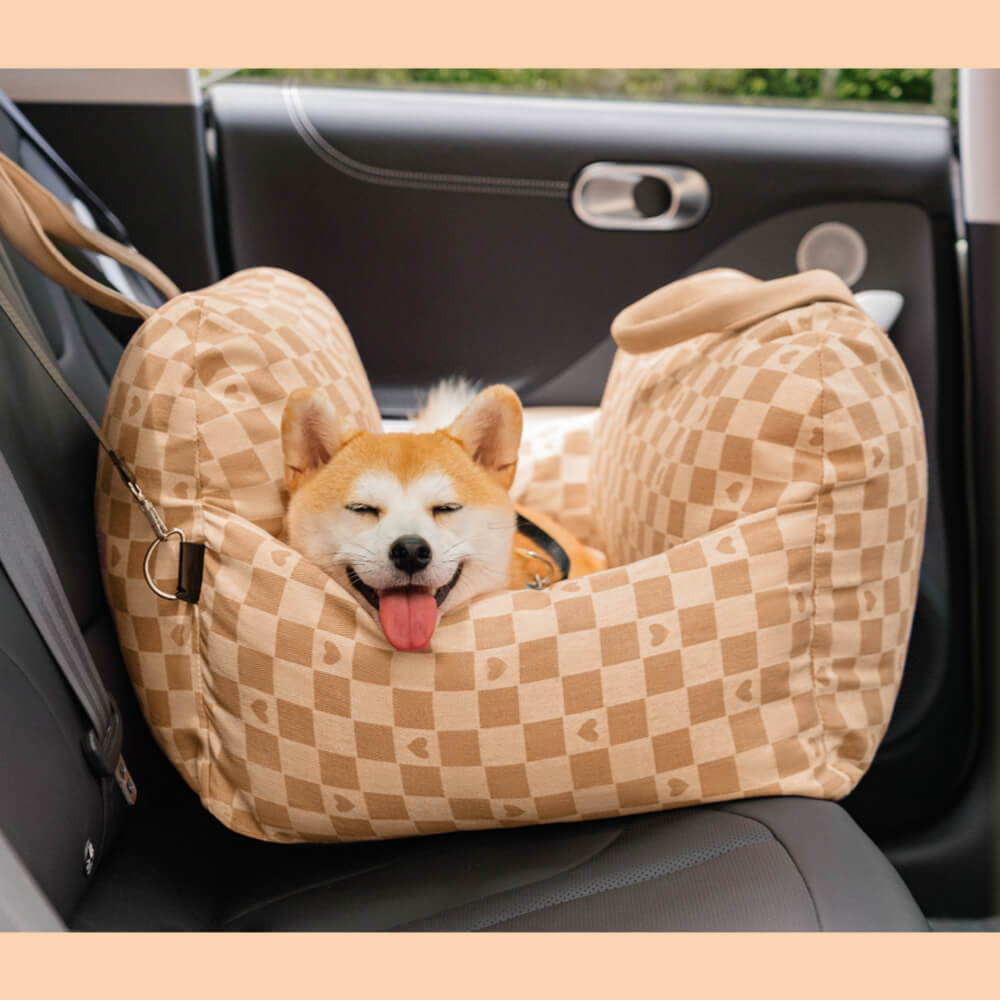 Cama para asiento de coche para perro con diseño de tablero de ajedrez y corazón vintage