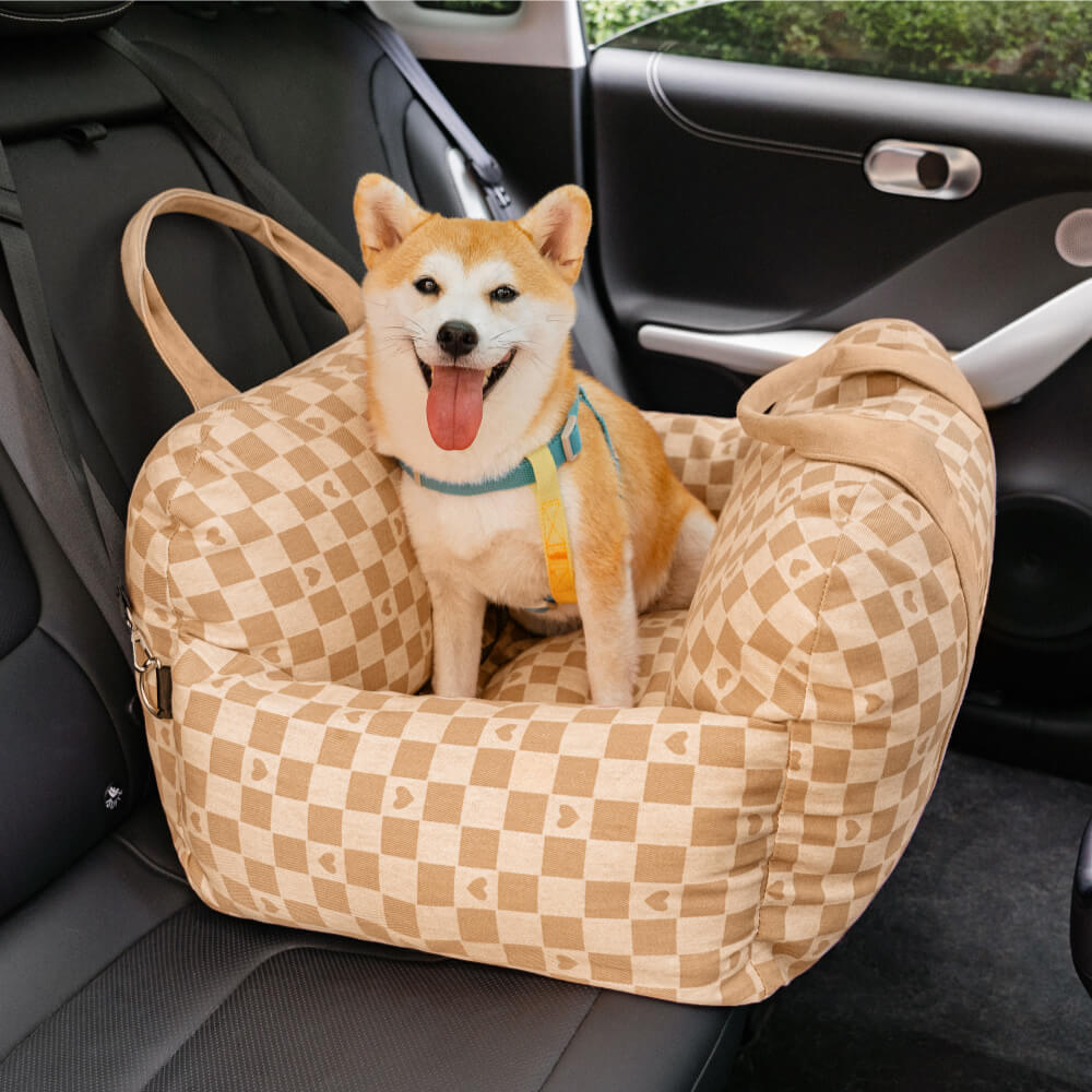 Cama para Asiento de Coche para Perros Vintage a Cuadros con Corazones