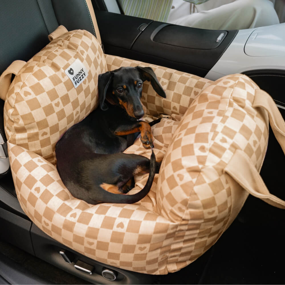 Cama para Asiento de Coche para Perros Vintage a Cuadros con Corazones