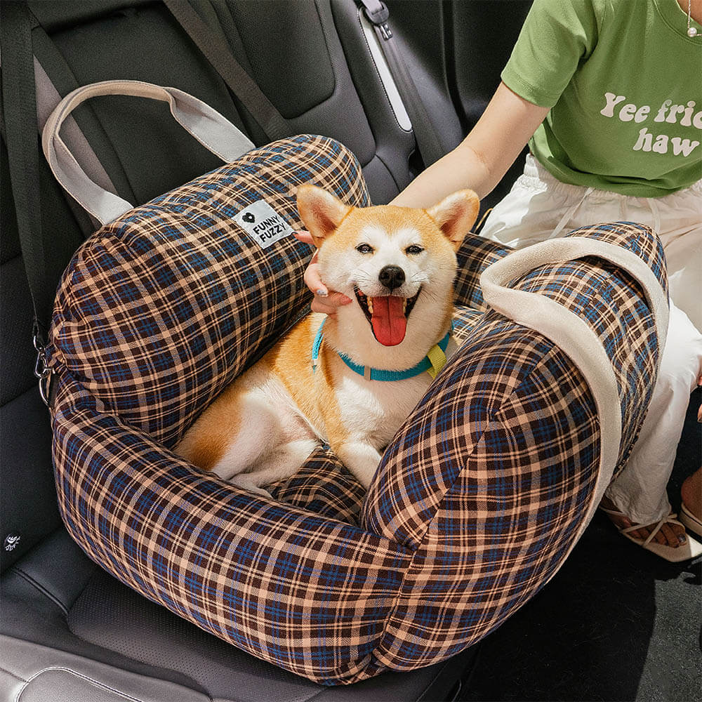 Cama para Asiento de Coche para Perros Vintage a Cuadros con Corazones