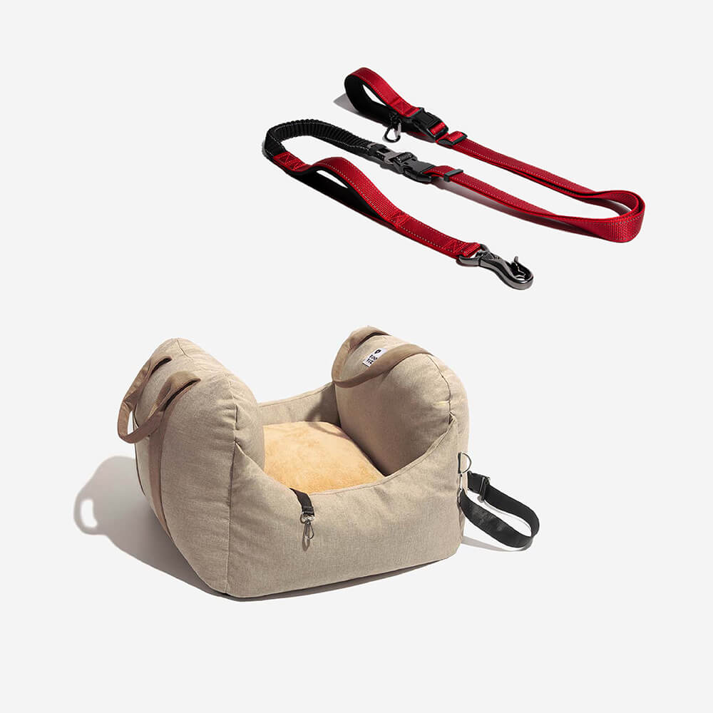 Asiento de coche para perros de primera clase con cama y correa multifuncional manos libres con cinturón de seguridad para asiento