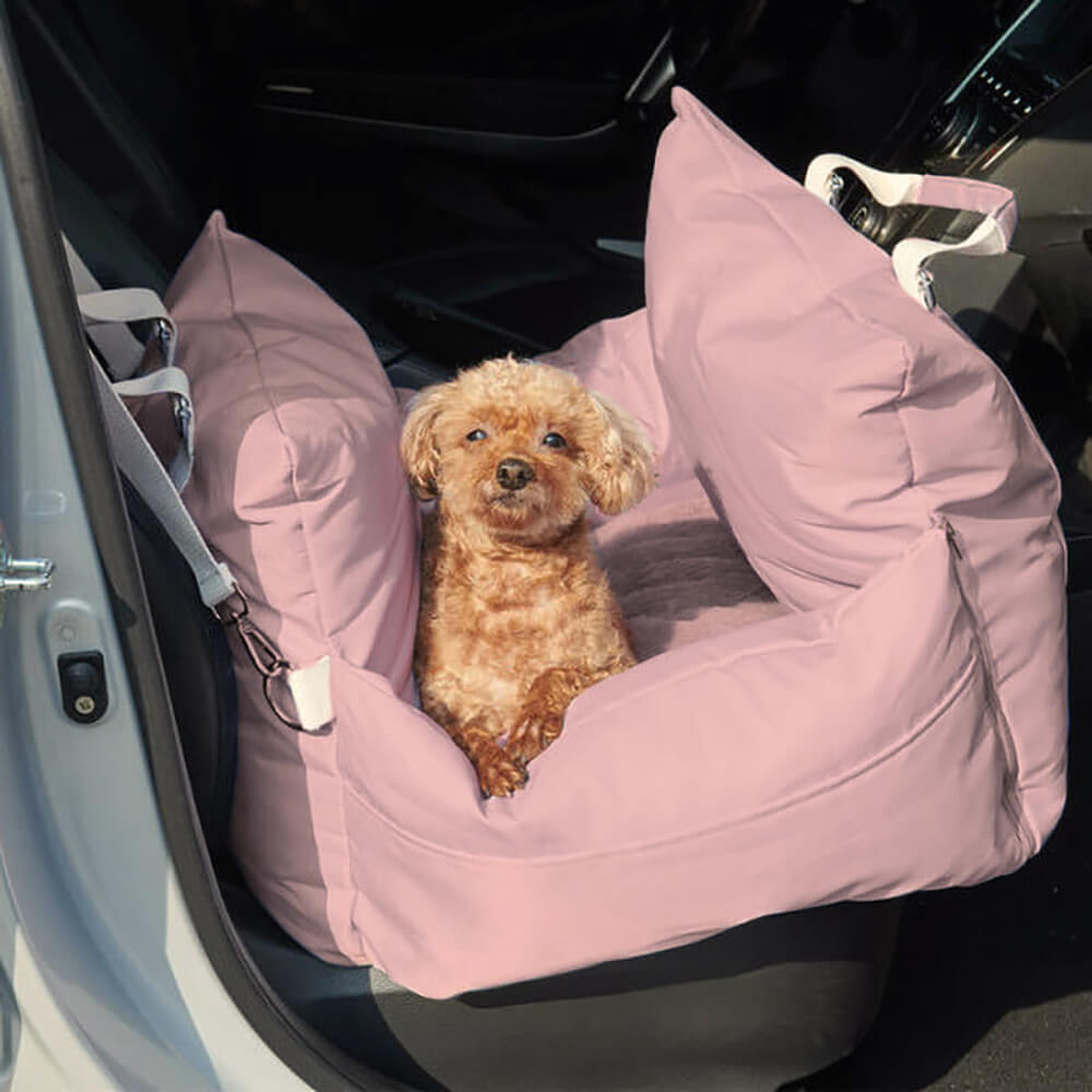 Asiento de coche para perros de primera clase con cama y correa multifuncional manos libres con cinturón de seguridad para asiento