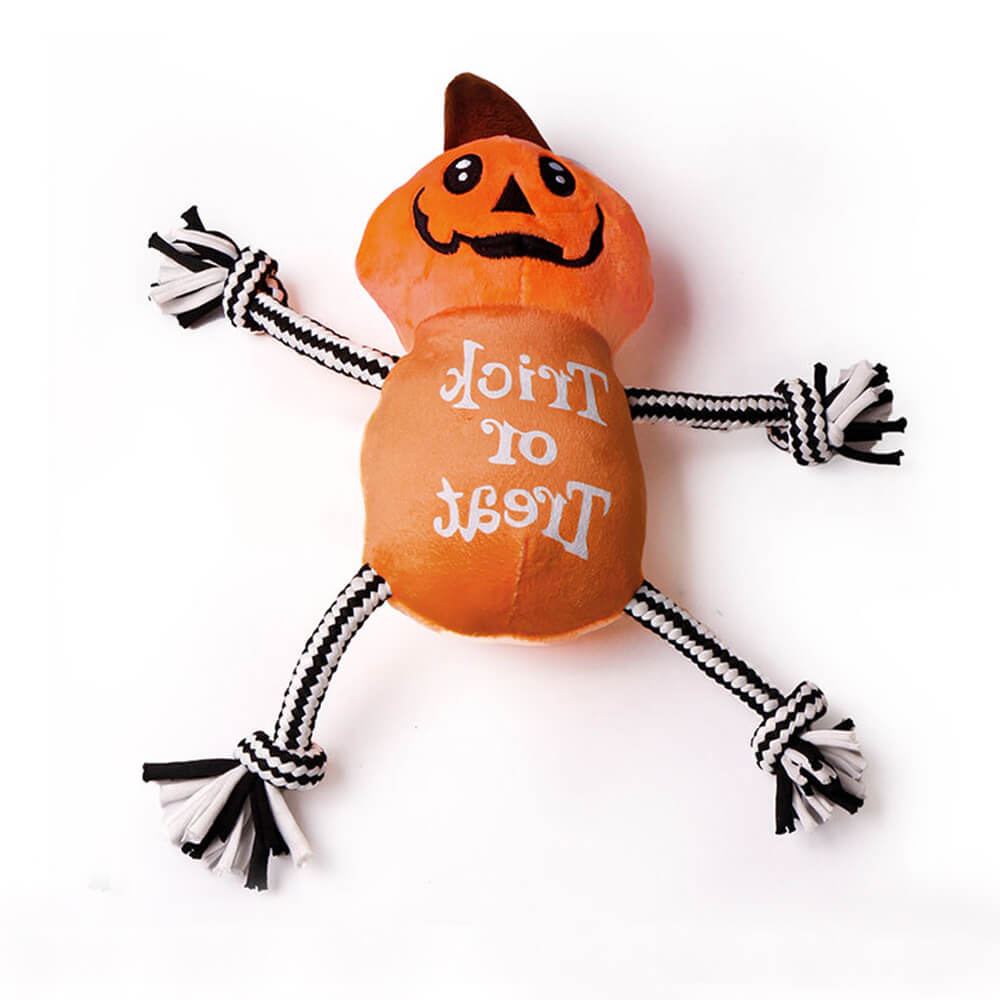 Juego de juguetes para masticar perros con cuerda para la dentición con forma de calabaza divertida para Halloween