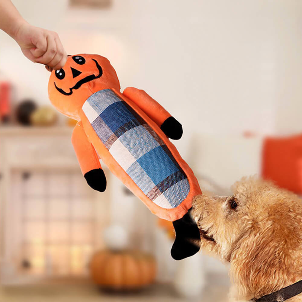 Juego de juguetes para masticar perros con cuerda para la dentición con forma de calabaza divertida para Halloween