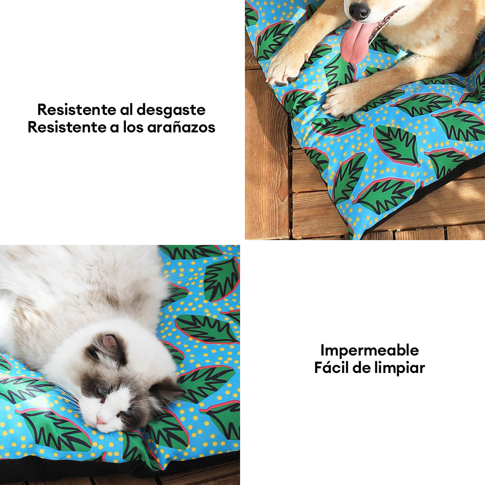 Alfombrilla para perros y gatos grande, resistente al agua y duradera, con diseño de hojas hawaianas