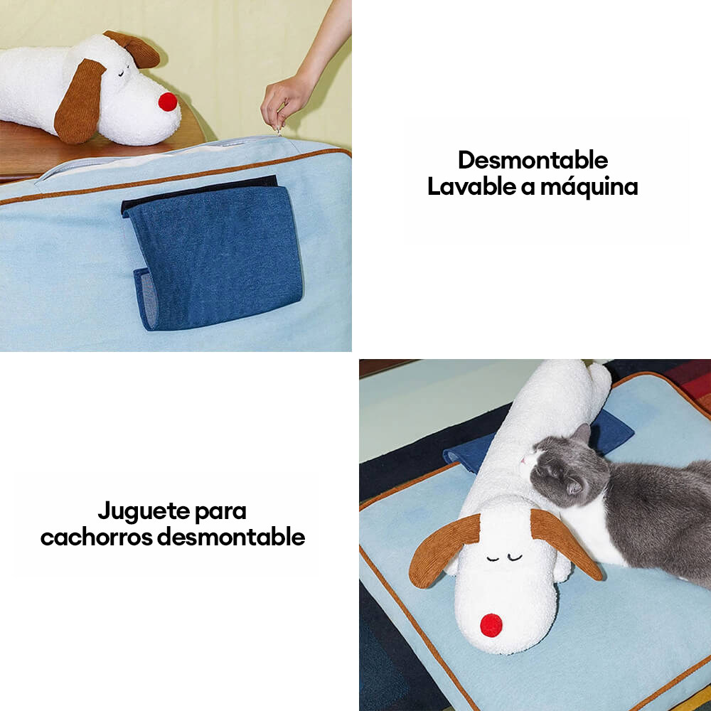 Amplia alfombra para perros y gatos con decoración de mezclilla y almohada de muñeca extraíble